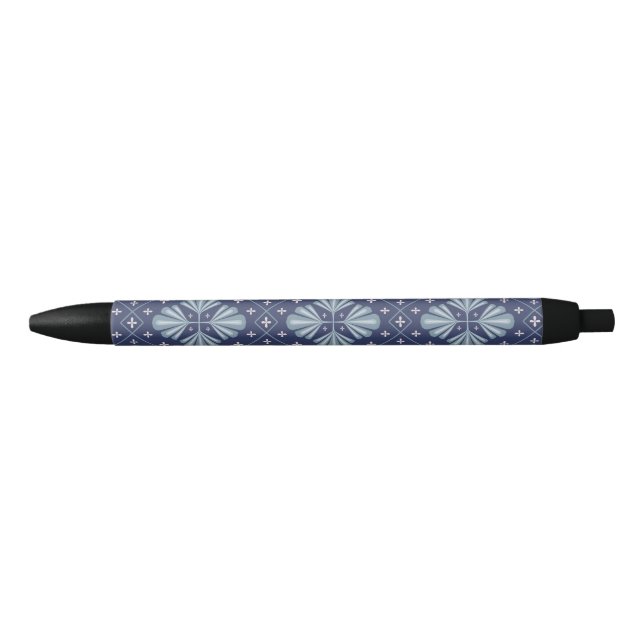 Blue Geometric shapes Pattern  Black Ink Pen (Front)