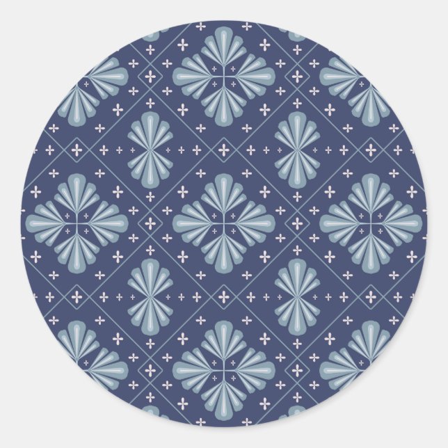 Blue Geometric shapes Pattern  Classic Round Sticker (Front)