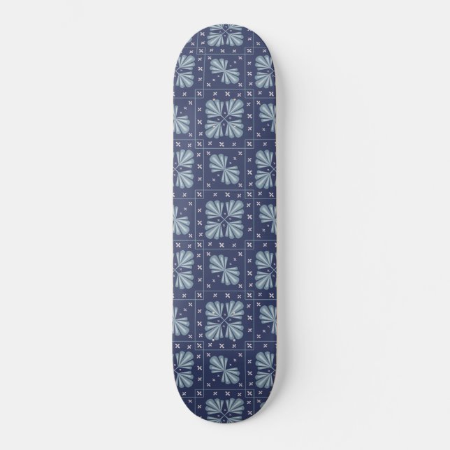 Blue Geometric shapes Pattern  Skateboard (Front)