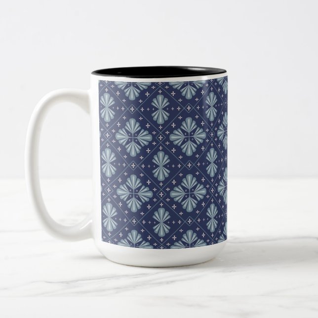 Blue Geometric shapes Pattern  Two-Tone Coffee Mug (Left)
