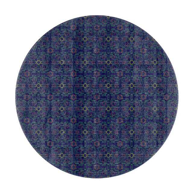 Blue Geometric Shuffle Cutting Board (Front)