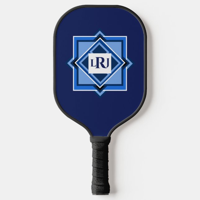 Blue Geometric Square Pattern Pickleball Paddle (Front)