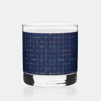 Blue Geometric Squares  Whiskey Glass