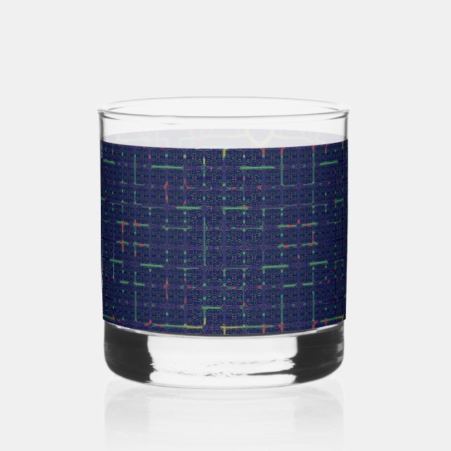 Blue Geometric Squares  Whiskey Glass (Front)