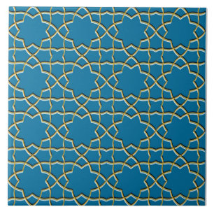 Blue Geometric Star Pattern Ceramic Tile
