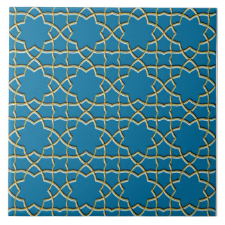 Blue Geometric Star Pattern Ceramic Tile