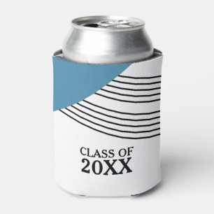 Blue Geometric Stripe Graduation Can Cooler