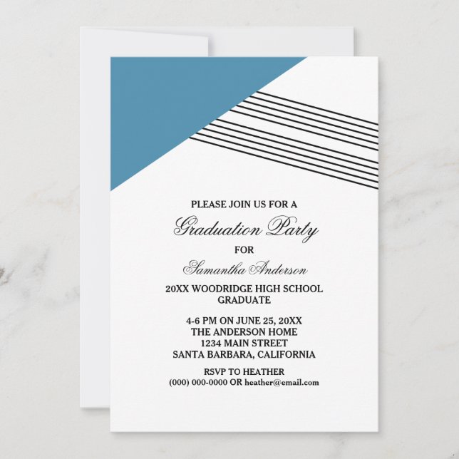 Blue Geometric Stripe Graduation Party Invite (Front)