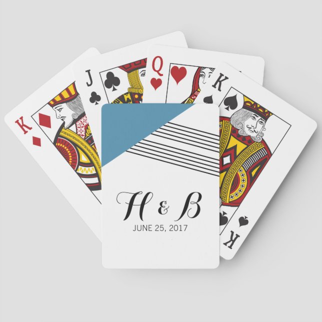 Blue Geometric Stripe Playing Cards (Back)