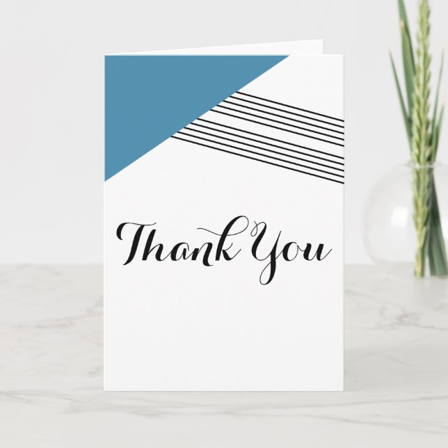Blue Geometric Stripe Thank You Card (Front)