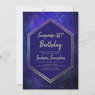 Blue Geometric Surprise 40th Birthday Party Invitation