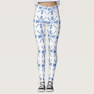 Blue geometric symbols pattern leggings