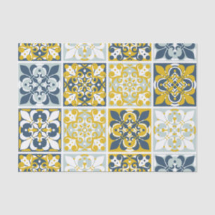 Blue Geometric Tiles Tissue Paper