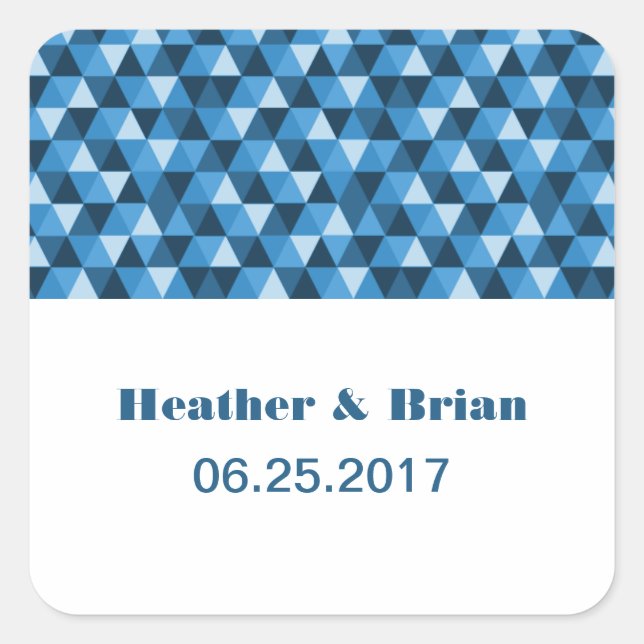 Blue Geometric Triangles Wedding Stickers (Front)