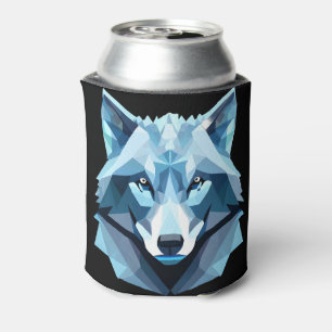 Blue Geometric Wolf Head Can Cooler