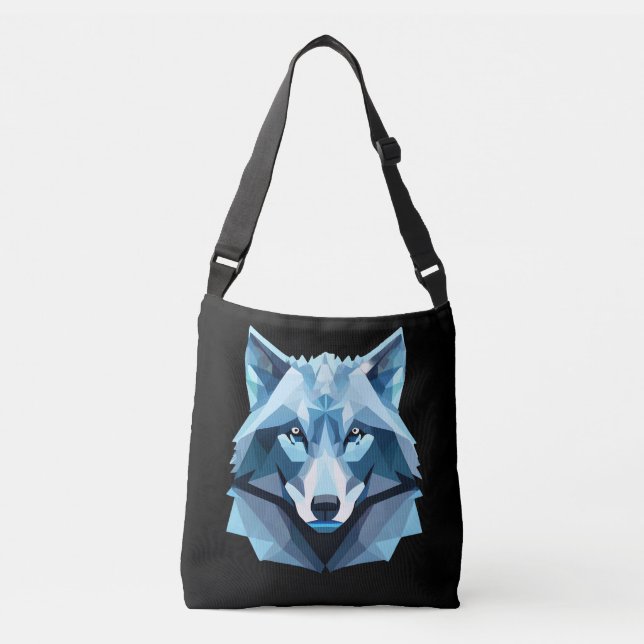 Blue Geometric Wolf Head Crossbody Bag (Front)