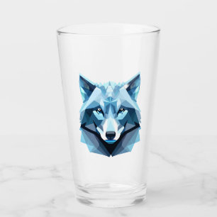 Blue Geometric Wolf Head Glass
