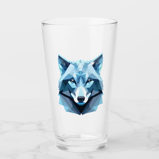 Blue Geometric Wolf Head Glass (Front)