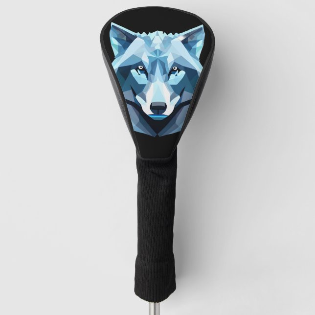 Blue Geometric Wolf Head Golf Head Cover (Front)