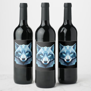Blue Geometric Wolf Head Wine Label