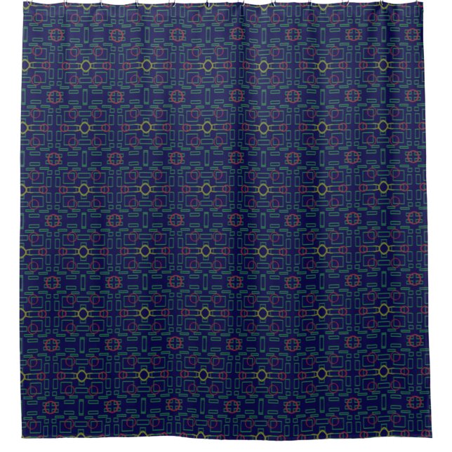 Blue Geometric Yellow Ovals Shower Curtain (Front)