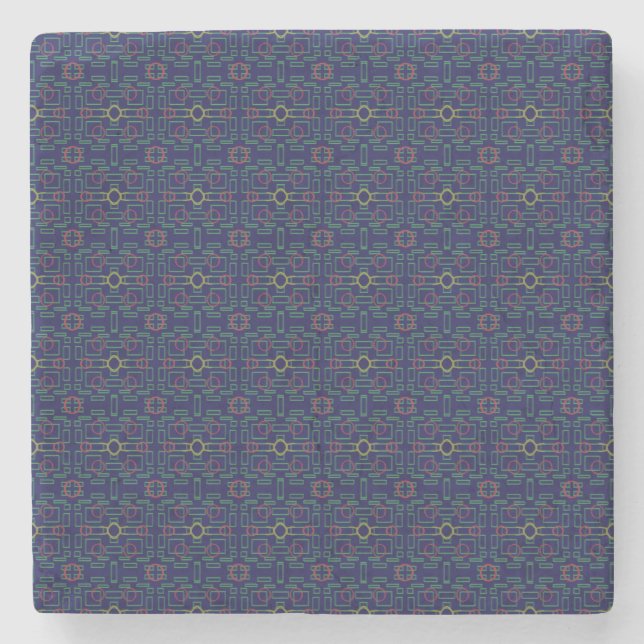 Blue Geometric Yellow Ovals Stone Coaster (Front)