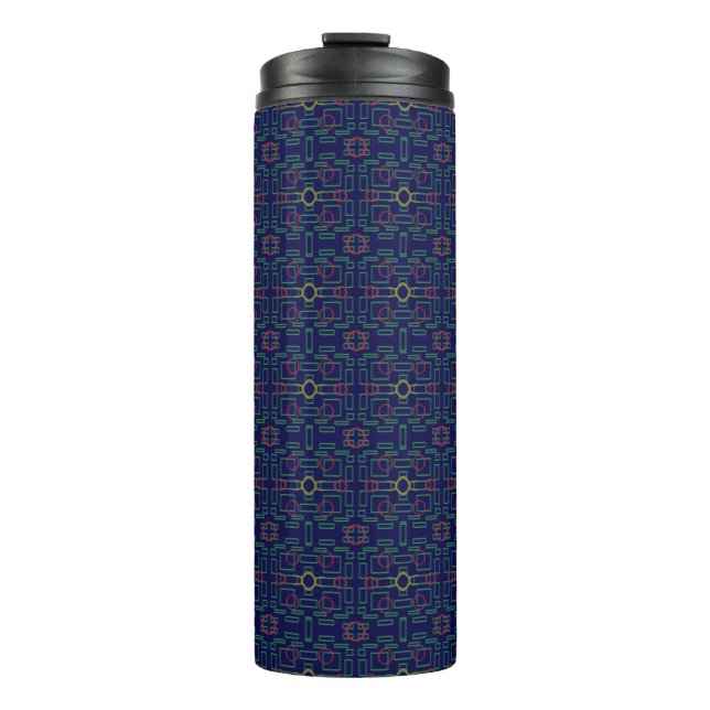 Blue Geometric Yellow Ovals Thermal Tumbler (Front)