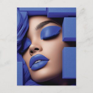 Blue Geometry Portrait of a Black Girl Postcard