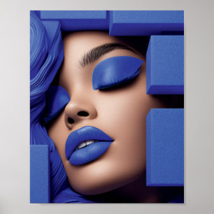 Blue Geometry Portrait of a Black Girl Poster