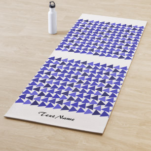 Blue geometry triangle pattern Personalised name , Yoga Mat