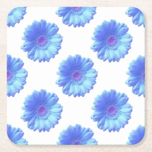 Blue gerbera daisy square paper coaster