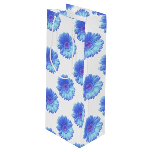 Blue gerbera daisy wine gift bag (Front Angled)
