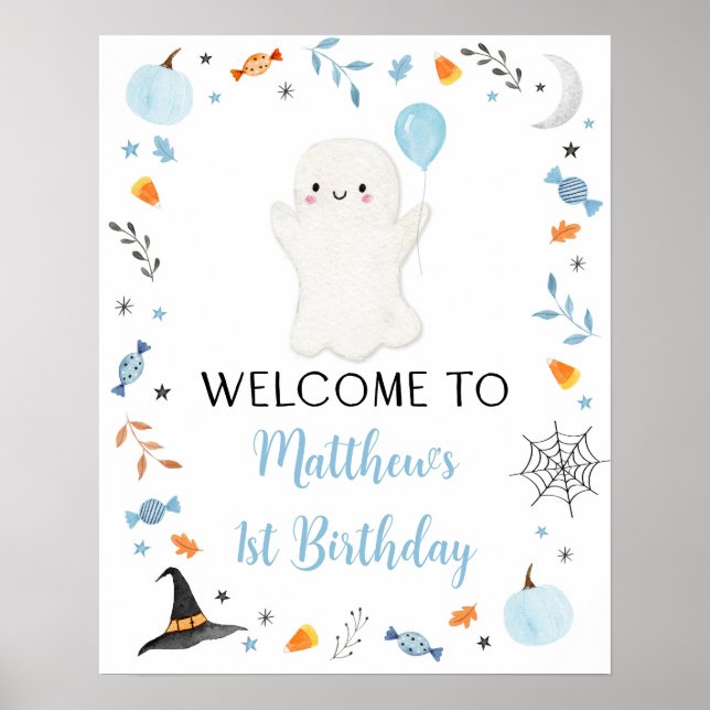 Blue Ghost Halloween Birthday Welcome Poster (Front)