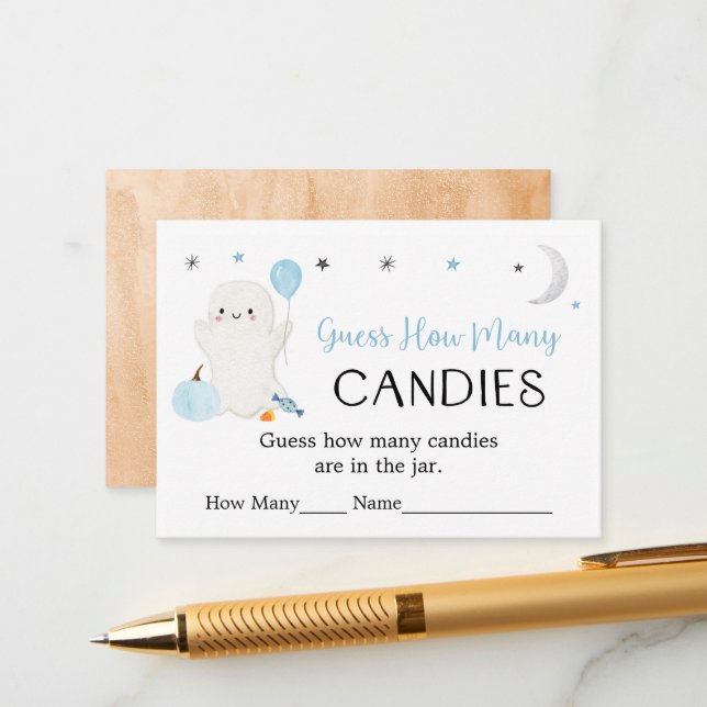 Blue Ghost Halloween Guess How Many Game Enclosure Card (Front/Back In Situ)