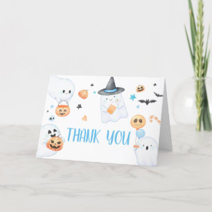 Blue Ghost Halloween Little Boo Baby Shower Thank You Card