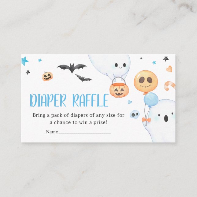 Blue Ghost Halloween Little Boo Diaper Raffle Enclosure Card (Front)