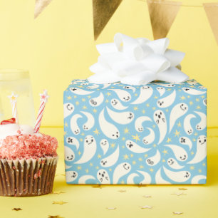 Blue Ghost Halloween Pattern Wrapping Paper