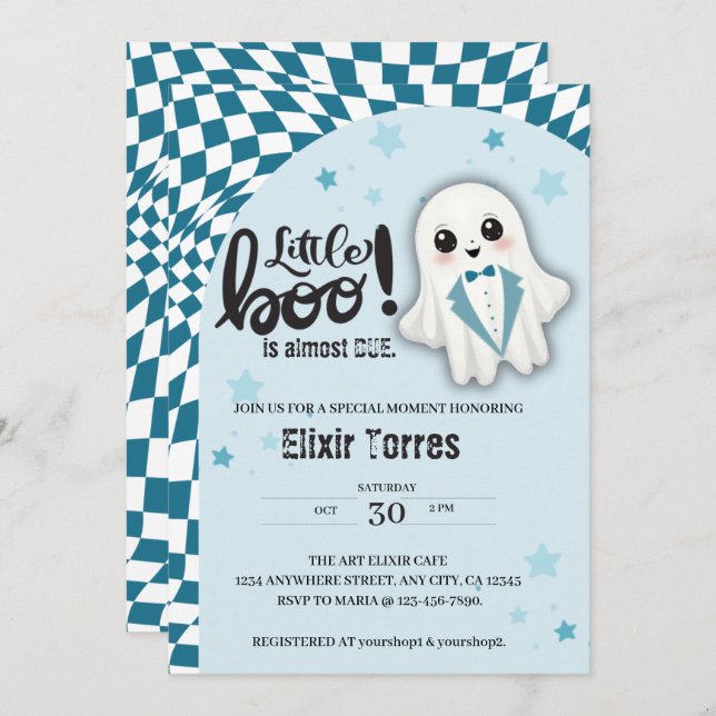 Blue Ghost Little Boo is almost due Baby Shower Invitation (Front/Back)