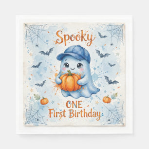 Blue Ghost Pumpkin Napkin - Spooky ONE Halloween