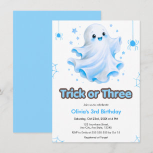 Blue Ghost Trick or Three Halloween 3rd Birthday  Invitation
