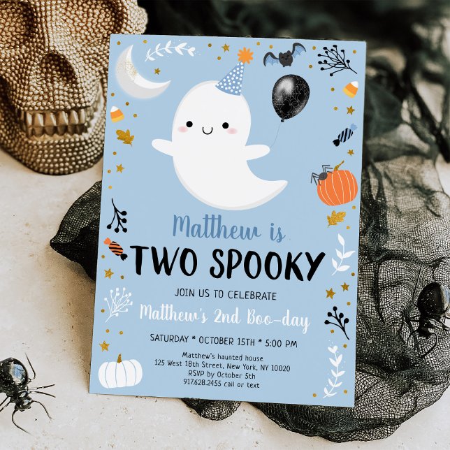 Blue Ghost Two Spooky Second Birthday Invitation (Creator Uploaded)
