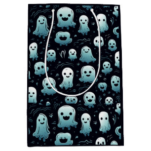 Blue Ghosts Cute Modern Adorable Black Halloween Medium Gift Bag