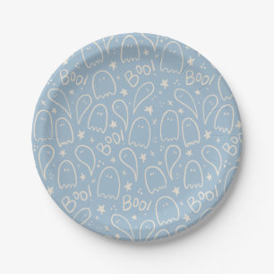 Blue Ghosts Halloween Pattern Paper Plates