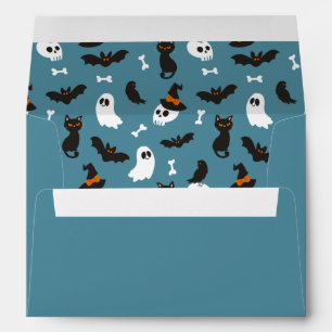 Blue Ghosts Skulls Ravens Cats Halloween Party Envelope