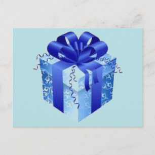 Blue Gift Box with Blue Ribbon Holiday Postcard