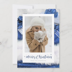 Blue Gift Hand-Lettered Photo Christmas Cards