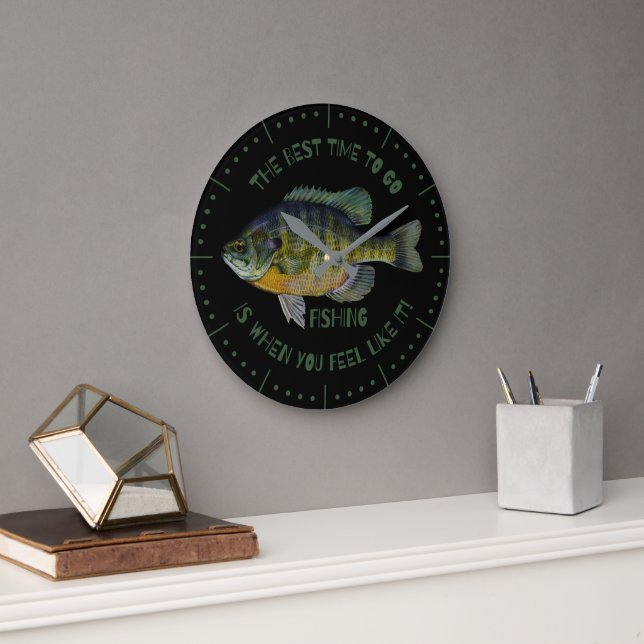 Blue Gill Best Time To Go Fishing  Large Clock (Office)