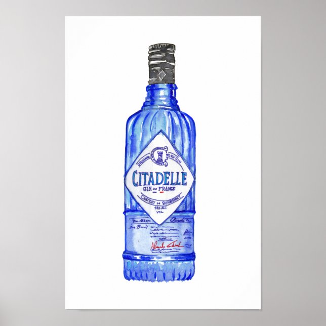 Blue Gin Botte Water Color (color) Poster (Front)