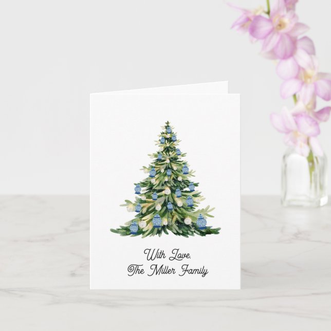 Blue Ginger Jar Christmas Tree    Card (Orchid)