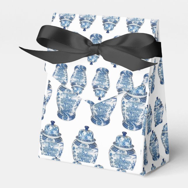  Blue Ginger Jar Jars  Ribbon Party Favour Box (Front Side)